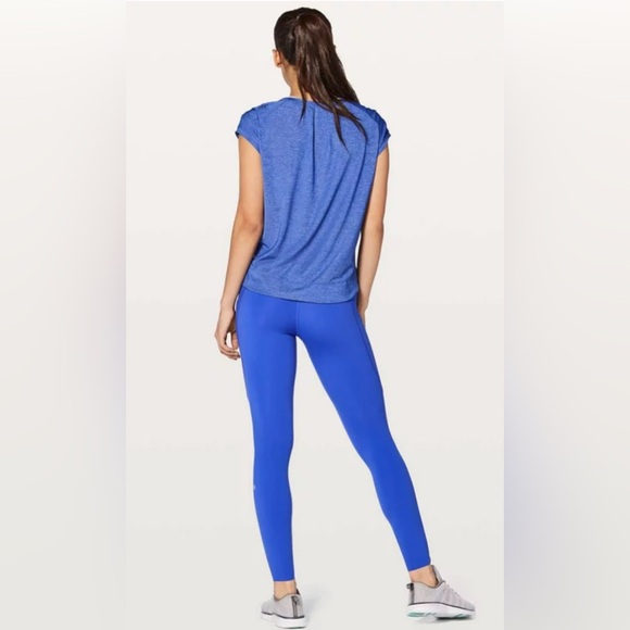 LULULEMON Women's Sz 8 Gait Keeper Short Sleeve Blue Heathered Athletic Tank Top - Picture 3 of 7